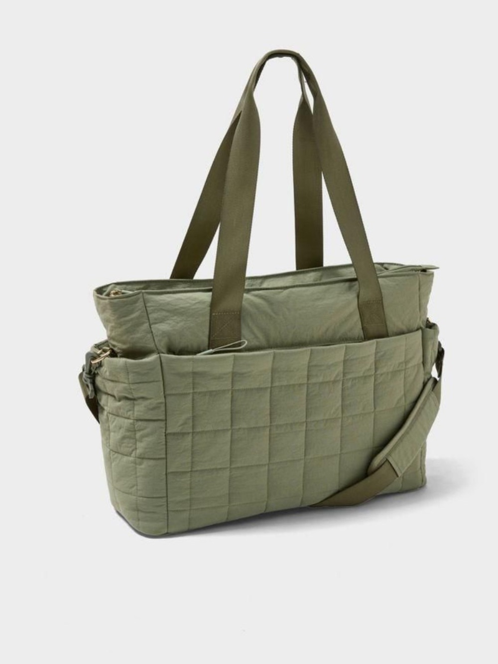 Quilted Olive Green Tote Bag with Adjustable Strap